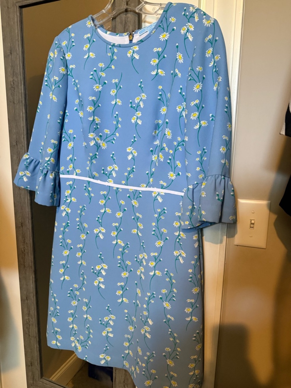 Draper James Blue Floral Midi Dress with Ruffle Sleeves